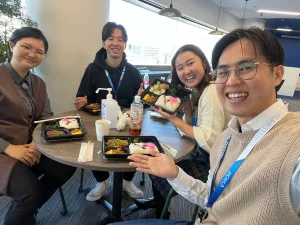 Me and my English-speaking Japanese colleagues having our lunch together. They are all new employees like me.
