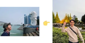 eft: Me posing with the famous Merlion in the sunny island of Singapore. Right: Me posing in front of Ginkgo trees in the middle of autumn in Tokyo, Japan.